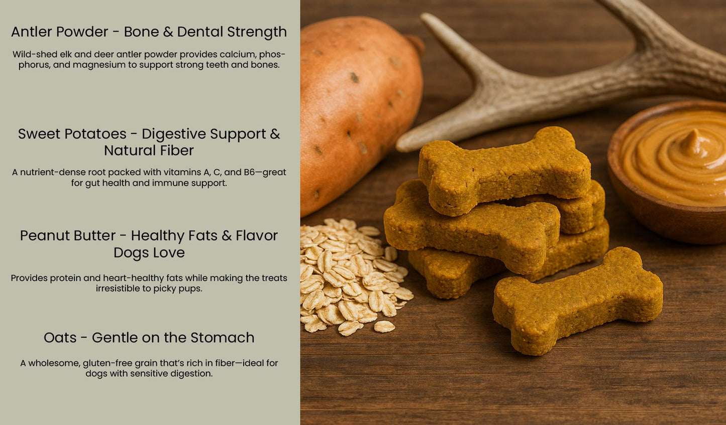 2 Antler & Root – Handcrafted Dog Treats with Elk Antler & Sweet Potato (4 oz ea)