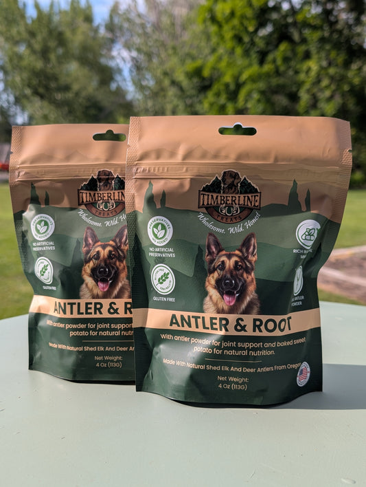 2 Antler & Root – Handcrafted Dog Treats with Elk Antler & Sweet Potato (4 oz ea)